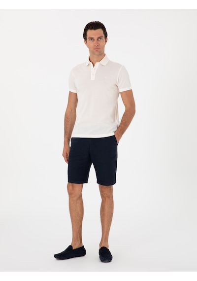 Ekru Slim Fit Polo Yaka Pamuklu Basic T-shirt Bej