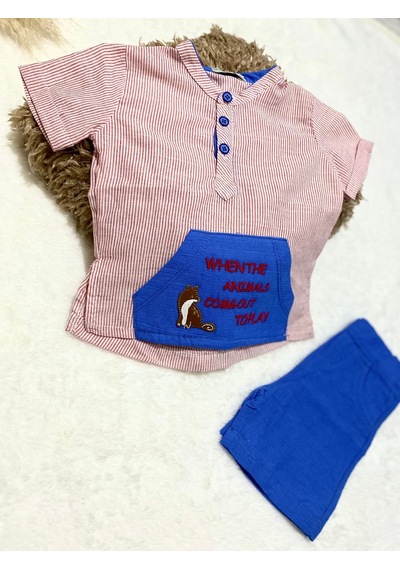 Minaz Baby Gömlekli Şort Takım Kırmızı - Mavi