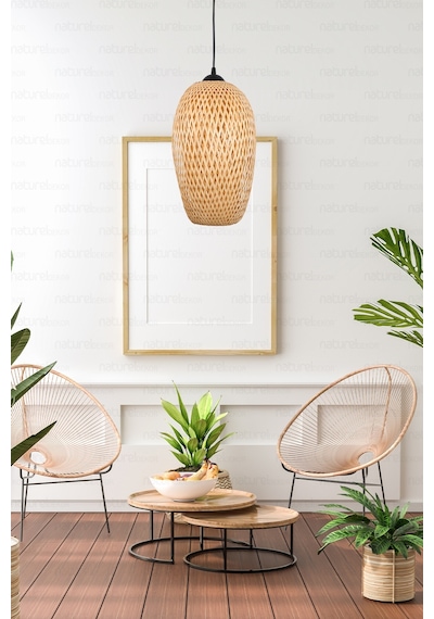Bohem Bambu Boja Pendant Sarkıt Avize Lamba 23 Cm - Iskandinav, Modern, Bohem, Rattan Aydınlatma Bej