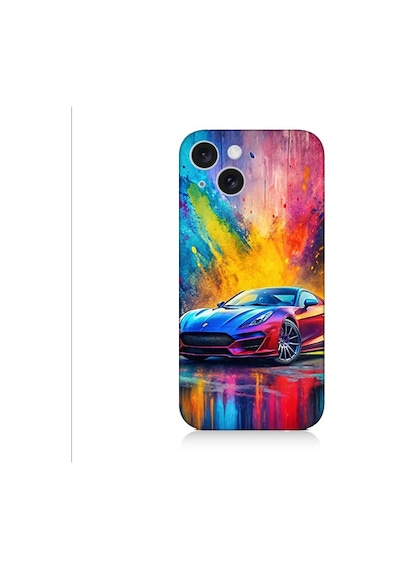 Apple Uyumlu iPhone 15 Renkli Spor Araba Desenli Silikon Kılıf Silikon