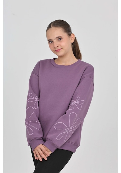 Toontoy Kız Çocuk Relax Fit Bisiklet Yaka Düşük Omuz Sweatshirt Mor