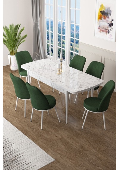 Canisa Concept Zen Serisi 80x132 Mdf Açılabilir Beyaz Mermer Desen Masa Takımı Ve 6 Haki Yeşil Sandalye Masa Beyaz/sandalyeler Haki Yeşili Canisa Concept Zen Serisi 80x132 Mdf Açılabilir Beyaz Mermer Desen Masa Takımı Ve 6 Haki Yeşil Sandalye Masa Beyaz/sandalyeler Haki Yeşili