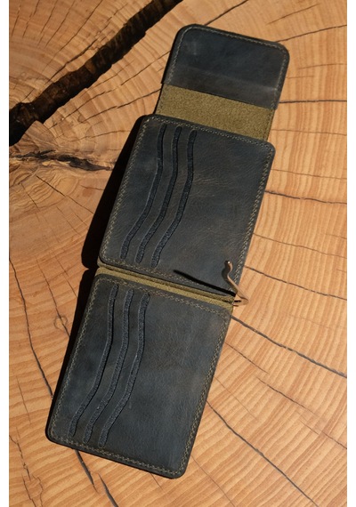 Lenax Leather Milano Hakiki Deri Cüzdan Kartlık Nakit Para Klipsli Bozuk Para Cepli Erkek Cüzdan Haki