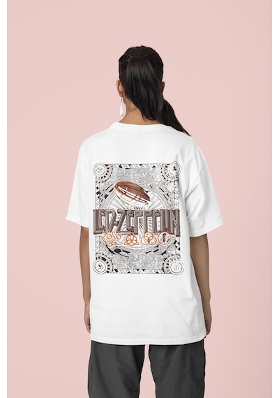 Led Zeppelin Sırt Baskılı Unisex Oversize Rock Metal Müzik Grubu Beyaz