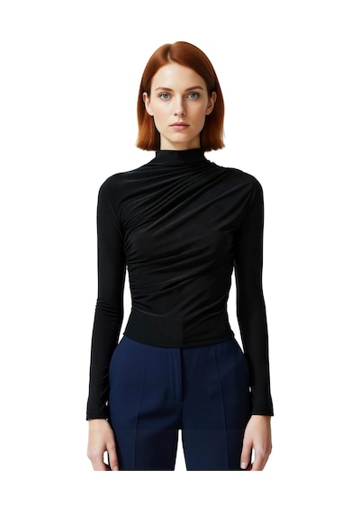 Ersefa Moda Kare Yaka Örme Slim Düz Desen Casual Günlük Crop Kısa Kol Bl siyah