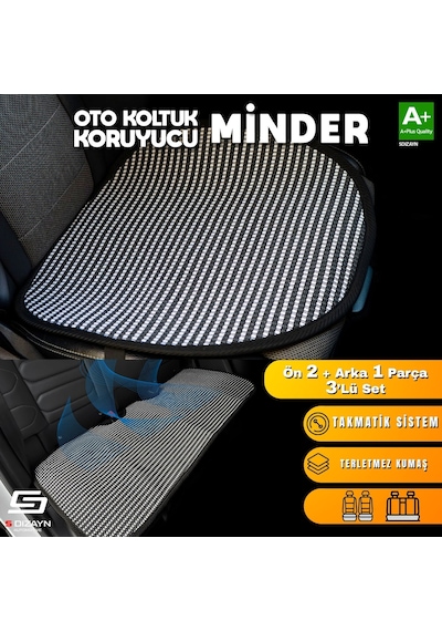 S-dizayn Oto Koltuk Koruyucu Alt Minder Çizgili Füme Beyaz Universal 2+1 Parça Ön Arka A+ Kalite