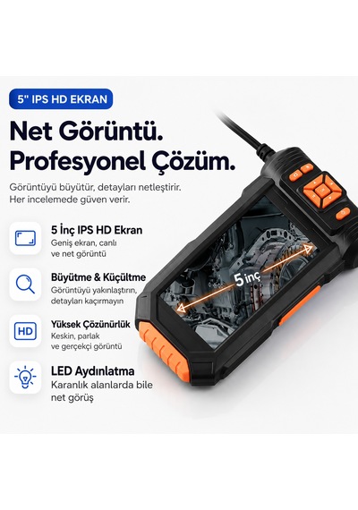 5 Metre 3 Kameralı Ekranlı Kayıt Yapabilen Endoskopi Yılan Kamera