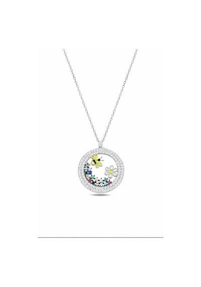Çekirdekjewelry Rodyum Renkli Arı Ve Çiçek Figürlü Taşlı Yuvarlak Kolye Gri