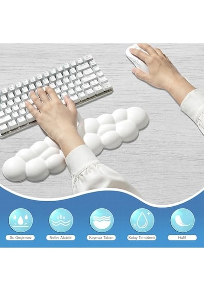 Klasse Cloud Klavye Bilek Desteği, Bulut Ergopad, Kaymaz Tabanlı, Nefes Alan Kumaş, Hassasiyet Önleyici Klavye Dest