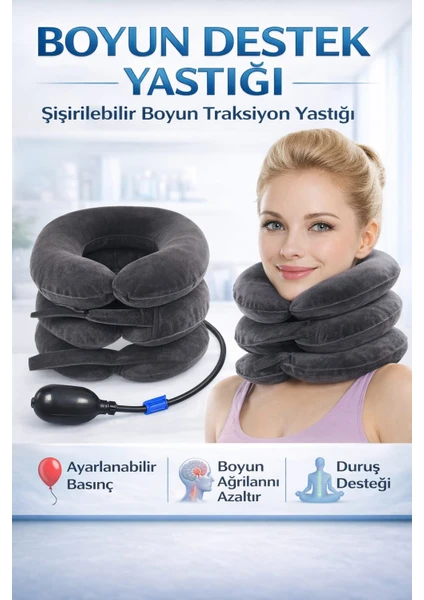 3 Katlı Şişirilebilir Boyun Destek Yastığı Ayarlanabilir Boyun Traksiyon Yastığı