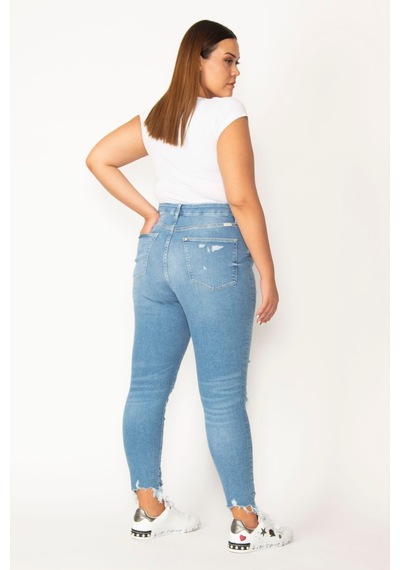 Şans Kadın Mavi Yırtık Detaylı Yıkama Efektli 5 Cepli Skinny Kot Pantolon 65n28095-mavi Mavi