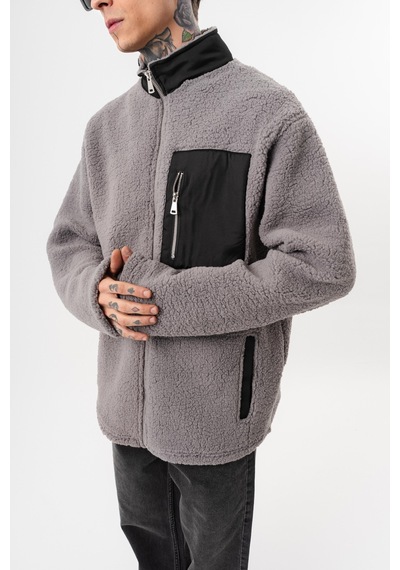 Respire Erkek Zip Oversize Teddy Ceket Gri