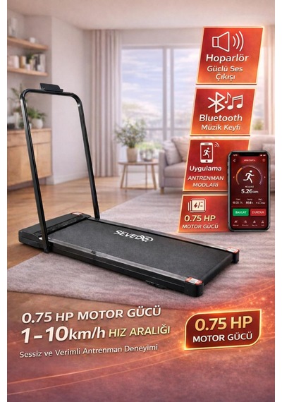 Bluetootlu Uzaktan Kumandalı Katlanabilir Yürüme Ve Koşu Bandı 1-10 Km/h Hız Ayarlı 0.75 Hp Motorlu Siyah