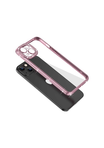 Apple Uyumlu iPhone 13 Kılıf Kamera Korumalı Taşlı Zore Mina Kapak Rose Gold
