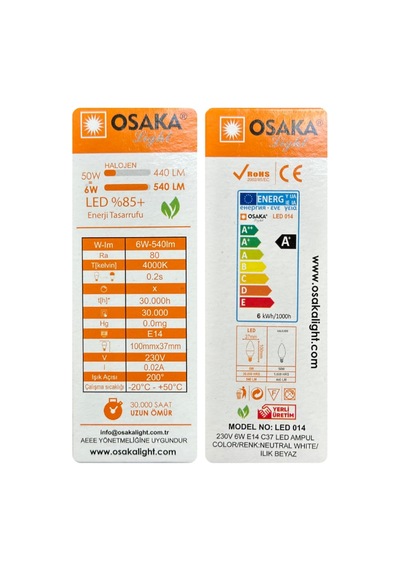 6w 50w Günışığı 4000k E14 Led Mum Ampul, 4 Adet Diğer