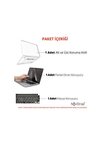 Novstrap Apple Uyumlu MacBook Air M3 Çip 13.6 İnç A3113 İle Parlak Kılıf + Siyah Klavye Kılıfı +film Karışık Çok Renkli