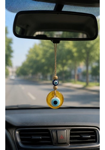 Nazar Boncuğu Dikiz Aynası Süsü Sarı Renkli 4 Cm Duvar Süsü El Yapımı Cam Kapı Süsü Araba