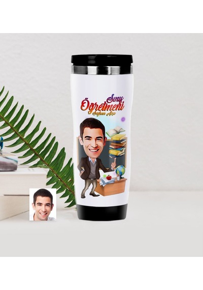 Kişiye Özel Bay Öğretmen Karikatürlü Çelik Termos Bardak 2