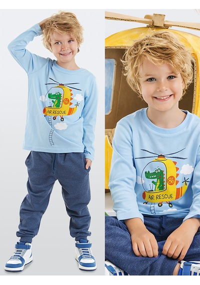 Denokids - Helikopter Erkek Çocuk Uzun Kollu T-shirt Pantolon Takım