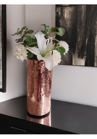 Aynalı Cam Vazo Rose Gold Çok Renkli