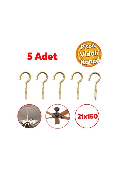 Metal Piton Vidalı Gerdirme 21x150 Çekme Kaldırma Tavan Açık Ağız Kancalı Avize Asma Kiti 5 Adet Belirtilmemiş
