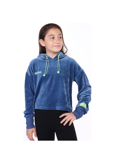 Toontoy Kız Çocuk Kapüşonlu Kadife Sweatshirt İndigo