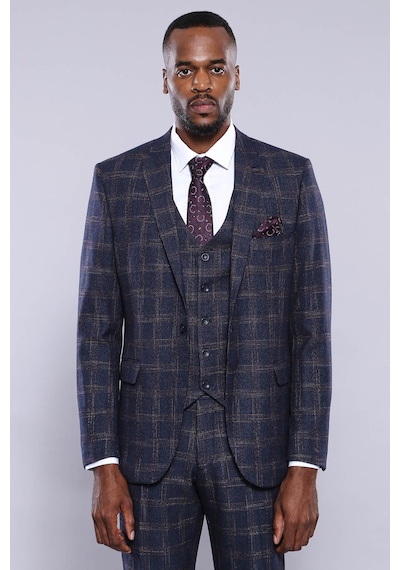 Wessi Ekose Desenli Slim Fit Lacivert Erkek Ceket - Wessi Lacivert
