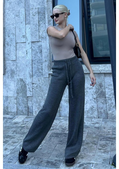 Antrasit Beli Ayarlanabilir Geniş Paça Pantolon Mg2089 Antrasit