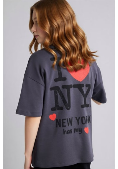 Defacto I Love Ny Oversıze Tişört Kız Çocuk G9588a826smar58 Antrasit-ar58