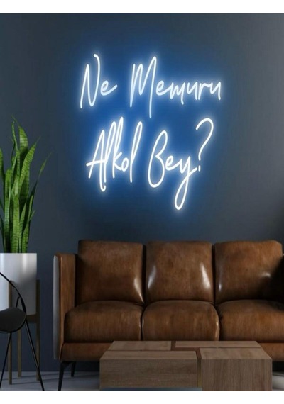 Ne Memuru Alkol Bey Yazılı Neon Tabela Mavi