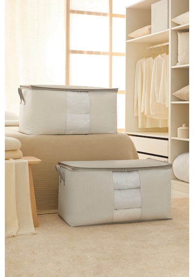 Ocean Home Textile 2'li Mega Boy Pvc Pencereli Stuff & Things Gri Çizgili Hurç Set