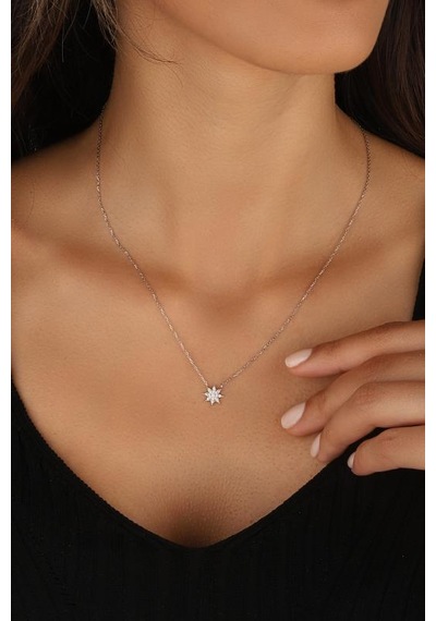 Beyaz Zirkon Taşlı Küçük Yıldız Gümüş Kolye Rose Gold