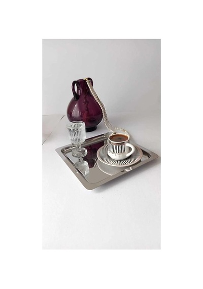 6 Adet Lüx Kare Paslanmaz Çelik Sunum Tepsini 21x21cm Kahve Servis Sunum Tepsisi & Tabağı Gümüş Çok Renkli