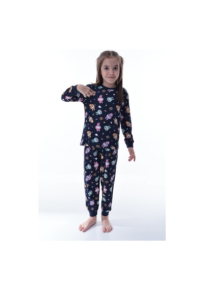 Unisex Çocuk Baskılı Pamuklu Pijama Takımı Rahat, Nefes Alan, Yumuşak Kumaşlı Uyku Takımı Lacivert