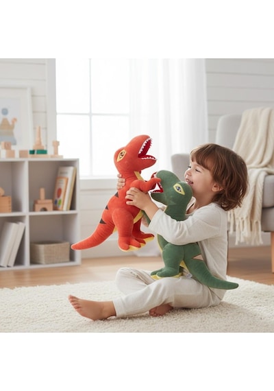 2'li Xl T-rex Dinozor Peluş Oyuncak Seti 55 Cm İthal Soft Kumaş Uyku Oyun Arkadaşı Çocuklara Hediye Çok Renkli