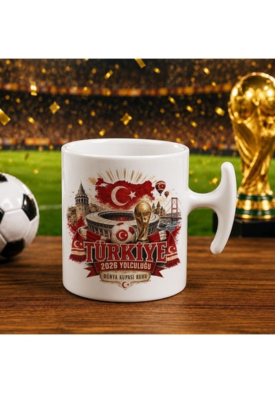 Bk Gift Türkiye Taraftar Temalı Dünya Futbol Kupası Tasarımlı Hammer Kupa Bardak-7 Tek Yürek Milli Takım Ruhu Beyaz