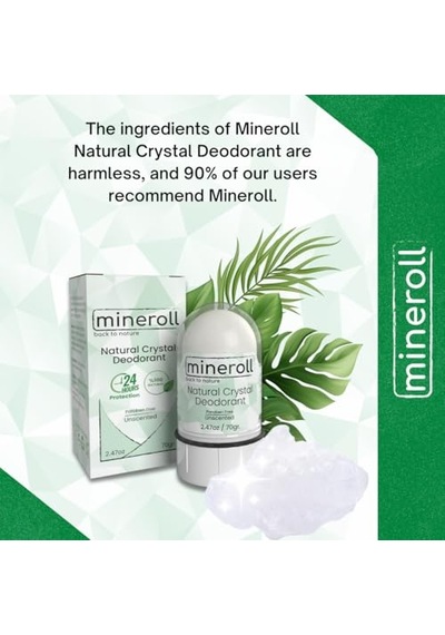 Doğal Kristal Deodorant - Vegan, Kokusuz, 24 Saat Koruma, Kadın Ve Erkeler İçin - Alum Taş, Mineral Tuz, Roll-on, 7