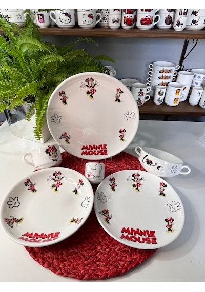6 Parça Minnie Mouse Model Çocuk Bebek Yemek Takımı Beslenme Seti Çok Renkli