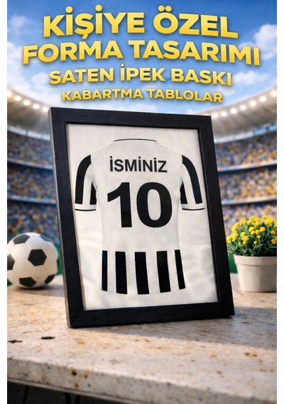 Kişiye Özel Siyah Beyaz İsimli Numaralı Futbol Taraftar Forma Tasarım Siyah Ahşap Çerçeveli Tablo Siyah - 864955043 Siyah