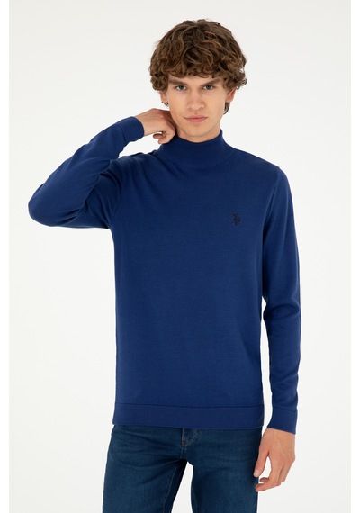 U.S. Polo Assn. Erkek Slim Fit Yarım Boğazlı İndigo Basic Kazak 50293499-VR028