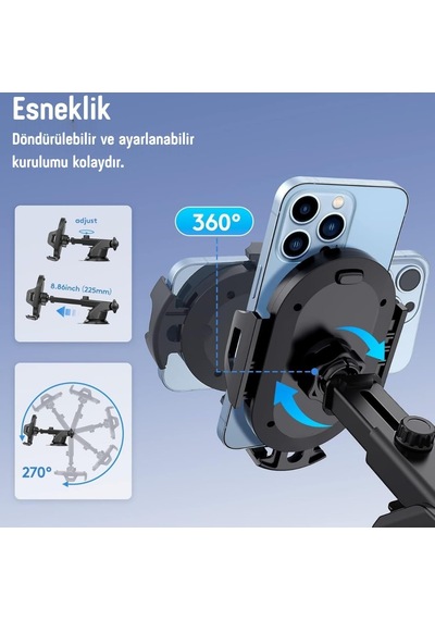 Araç Telefon Tutucu Infomax 360 Dönebilir Vantuzlu, Şok Emici, Tek Tuşla Sabitleme, Ultra Güçlü Vakum, 4.
