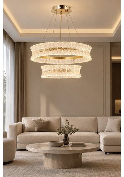 Modern Premıum Sarkıt Avize Gold Kasa Üç Renk Led Cam Taşlı Lüx Avize 228w Beyaz