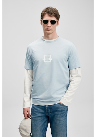 Lufian Thınk Modern Grafik T- Shirt Mavi Mavi 111020310100300