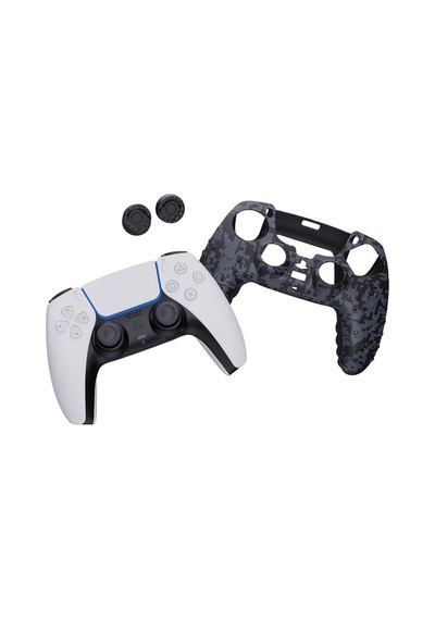 Ps5 Dijital Kamuflaj Silikon Koruyucu Kılıf Ve Analog Koruyucu Siyah Kamo
