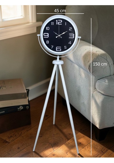 Almira Duvar Saati Kontrast Tasarım Beyaz Tripod Ayaklı Saat