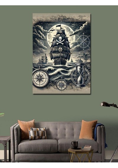 Kanvas Tablo Korsan Gemisi Ve Deniz Motifi 70cmx100cm