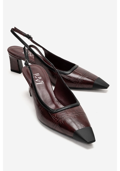 Luvishoes Hılda Bordo Baskı Mat Burunlu Kadın Blok Topuklu Ayakkabı Bordo