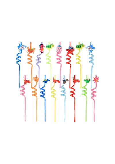 Orret Home 4 Adet Kıvrımlı Plastik Pipet, Çocuklar İçin Eğlenceli Figürlü Tasarım, Renkli Ve Dayanıklı İçec Diğer