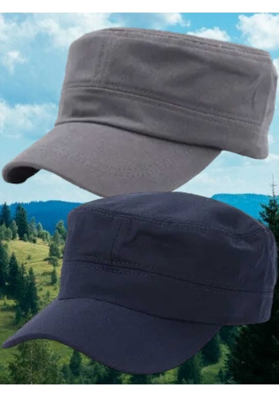 Tezzgelsin Unisex Pamuklu Castro Şapka 2 Adet Gri Lacivert