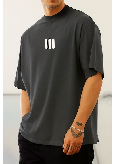 3 Çizgi Baskılı Unisex Tshırt Q6 Gri